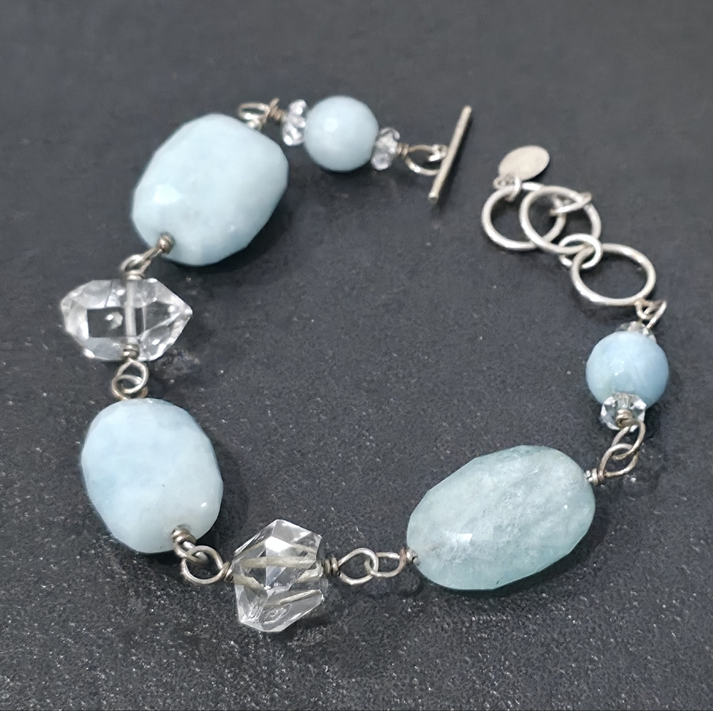 Aquamarine and Quartz Sterling Silver Bracelet Deb Guyot